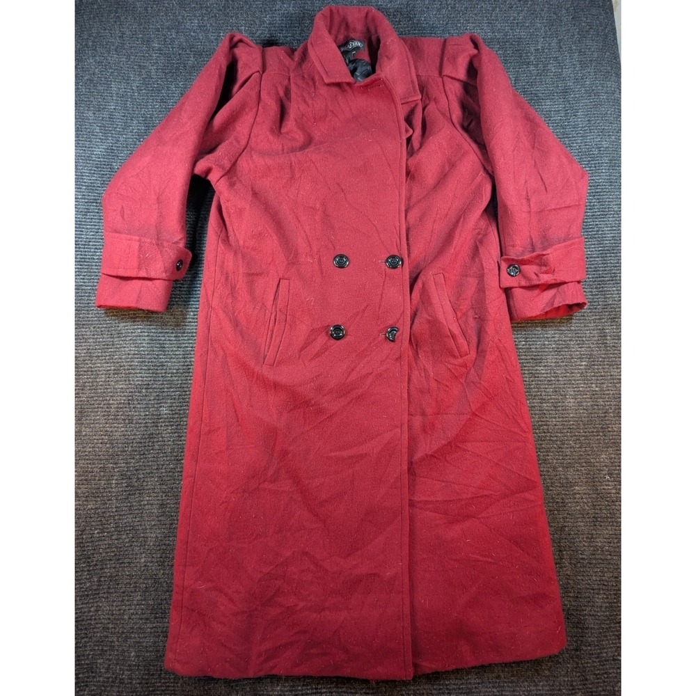 Braetan Trench Coat Womens 12 Red Wool Lined Double Breasted Notch Lapel Winter